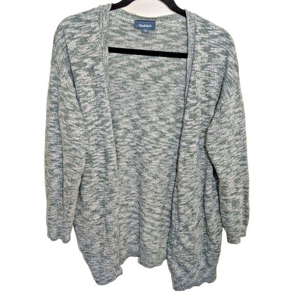 ModCloth Cardigan Sweater Open Front Green White Marled Knit Size Large - Picture 1 of 8